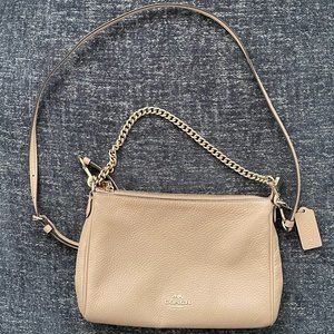 Coach Crossbody Tan Bag with Gold Chain Detail